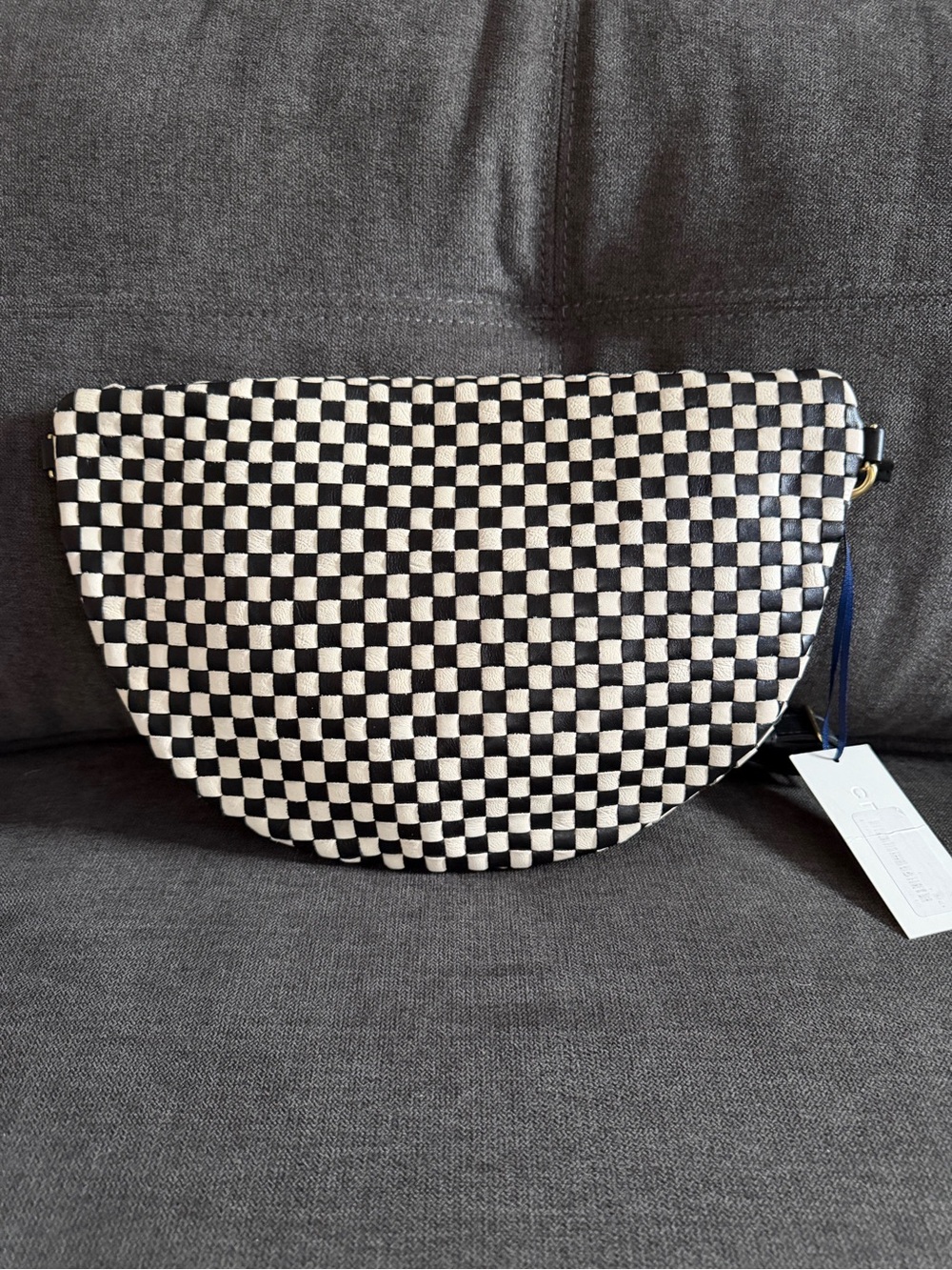 Clare V. Grande Woven Leather Belt Bag in Black And Cream Checker NWT - Picture 6 of 7